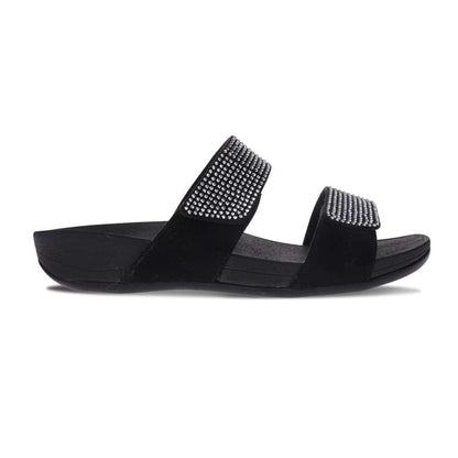 Avoca Slide Sandal - Black Rhinestone