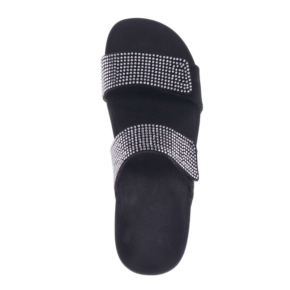 Avoca Slide Sandal - Black Rhinestone