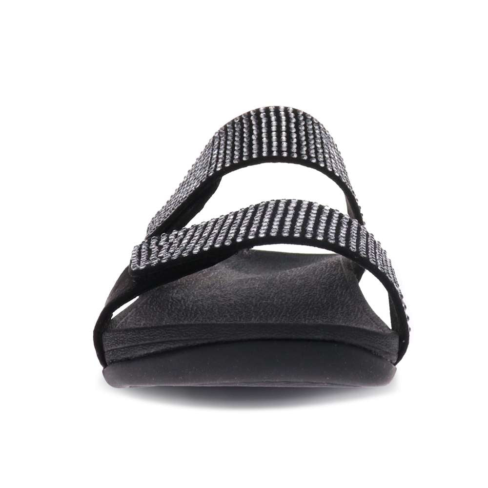 Avoca Slide Sandal - Black Rhinestone