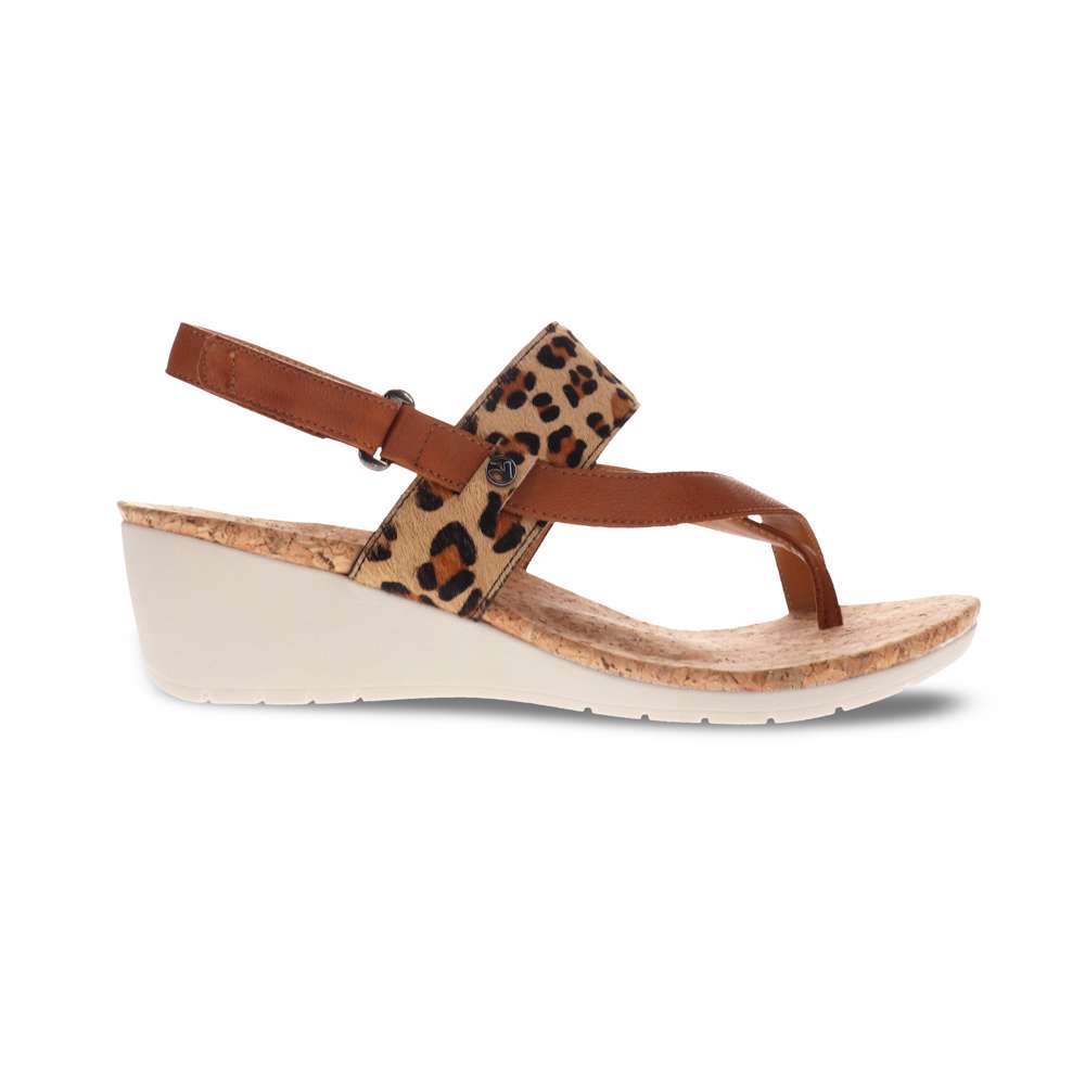 Honolulu Back Strap Wedge - Cognac/Leopard