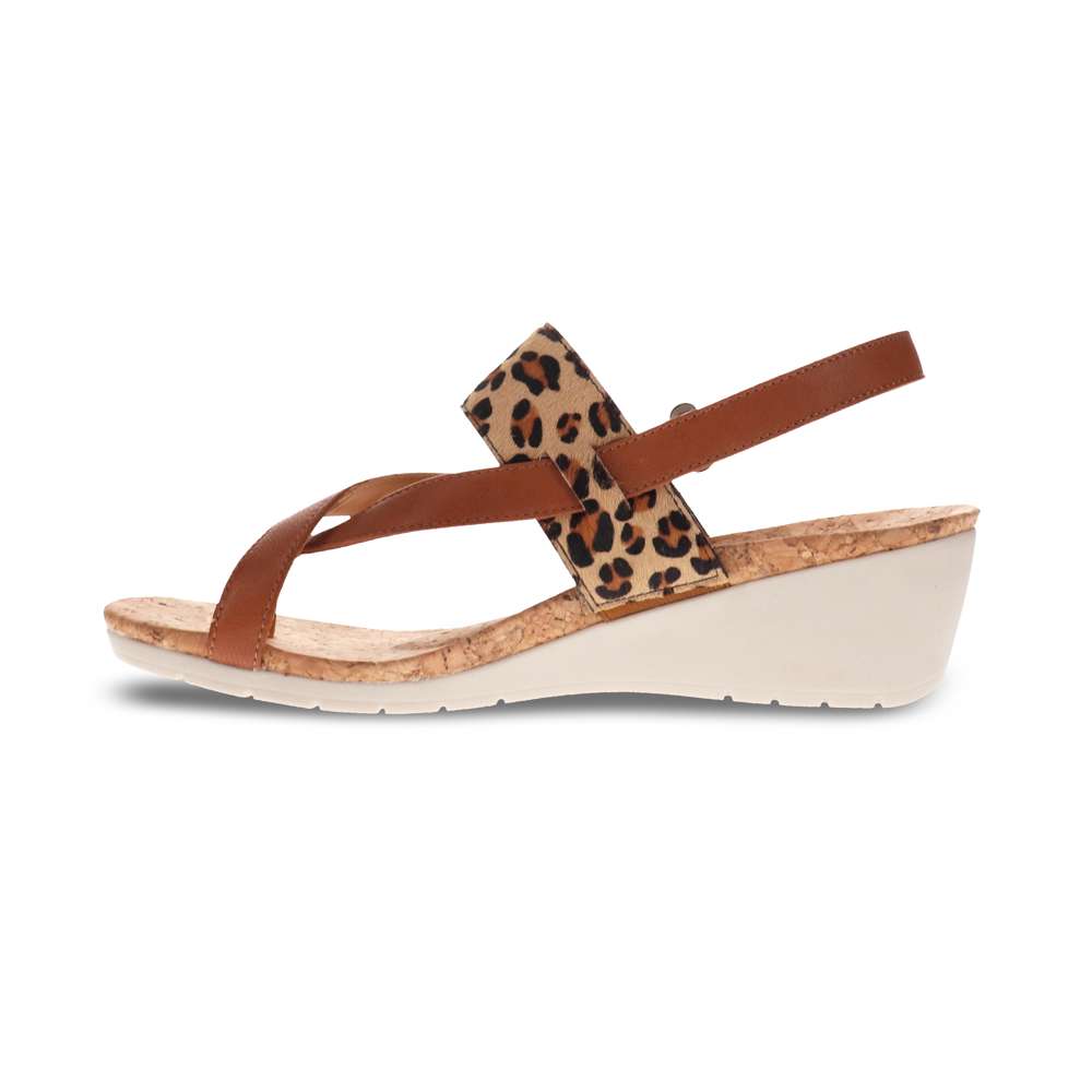 Honolulu Back Strap Wedge - Cognac/Leopard