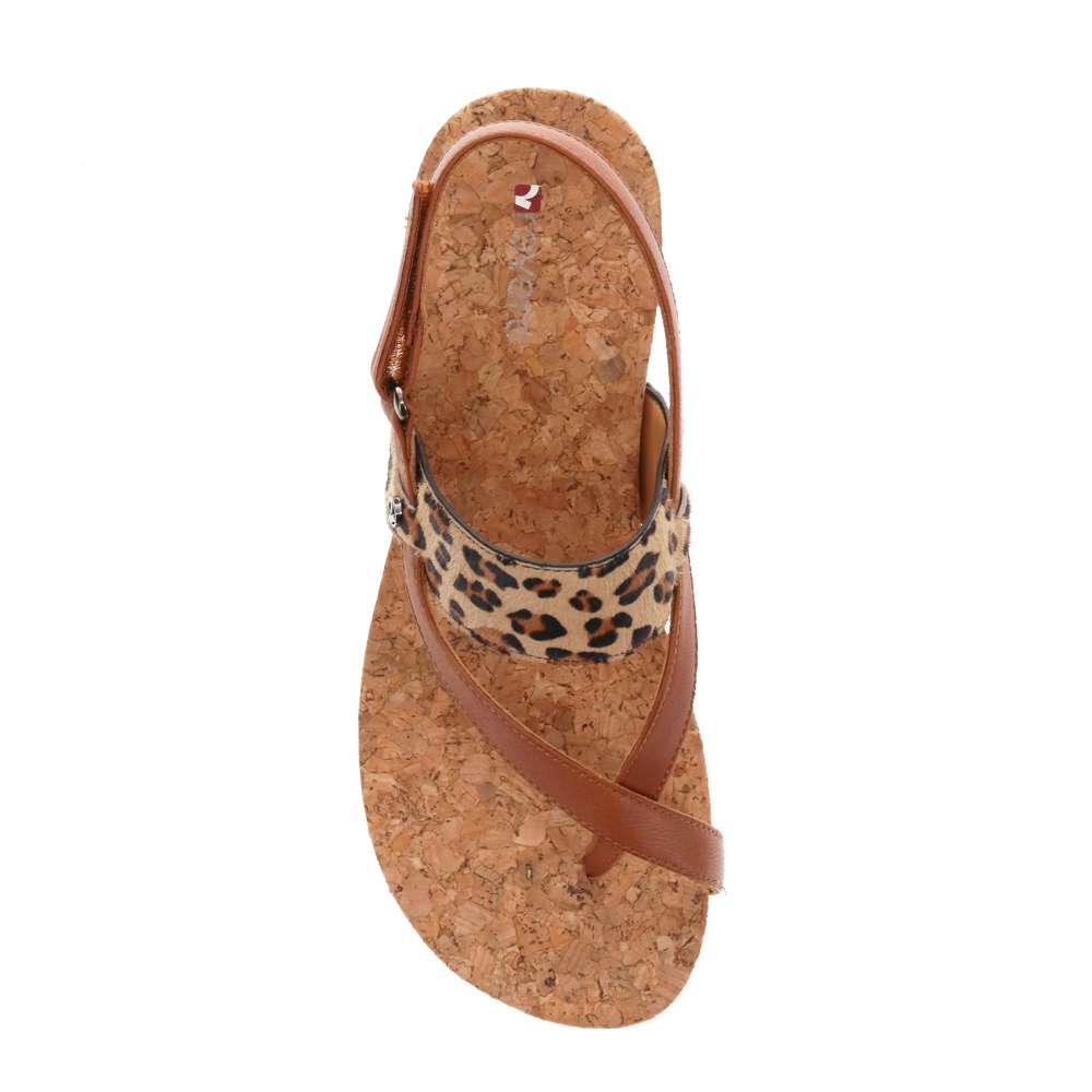 Honolulu Back Strap Wedge - Cognac/Leopard