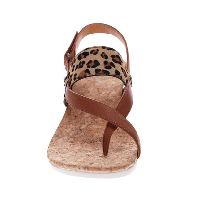 Honolulu Back Strap Wedge - Cognac/Leopard