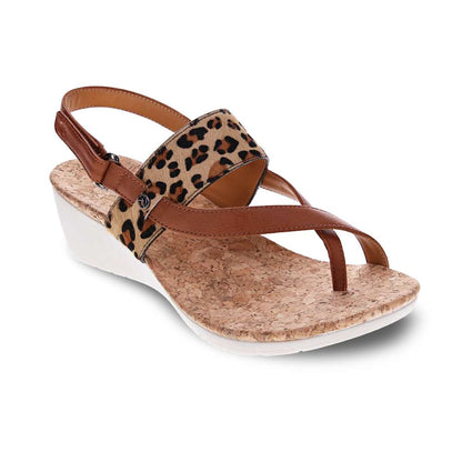Honolulu Back Strap Wedge - Cognac/Leopard