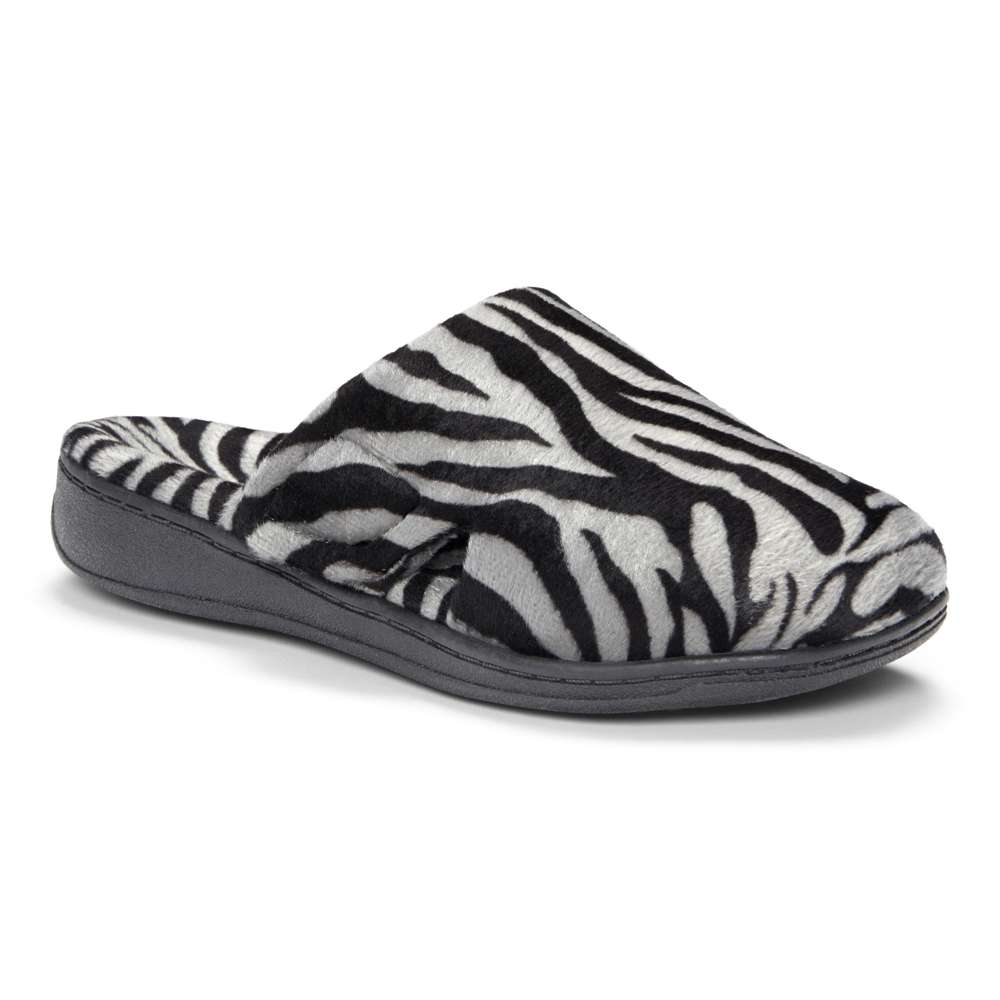 Gemma Mule Slipper - Dark Grey Zebra