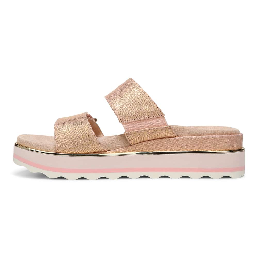 Brandie Flatform Slide Sandal - Roze Metallic