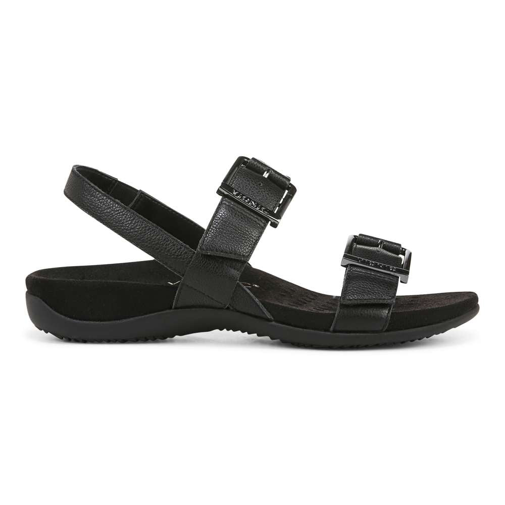 Reese Back Strap Sandal - Black Tumbled Leather