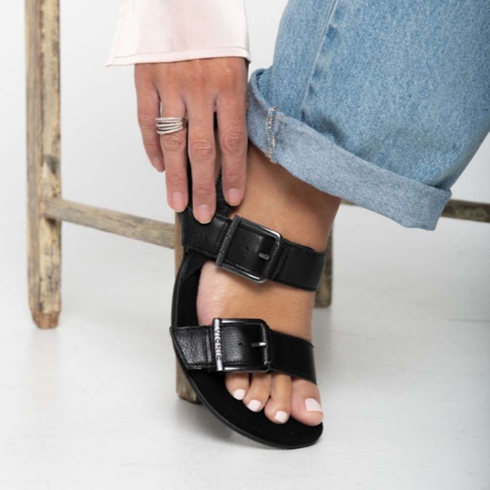 Reese Back Strap Sandal - Black Tumbled Leather